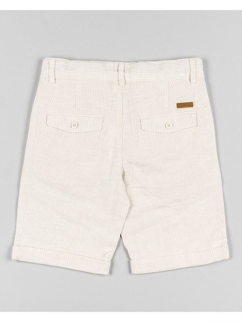 Βερμούδα λινή ριγέ με λάστιχο στη μέση και τσέπες μπεζ