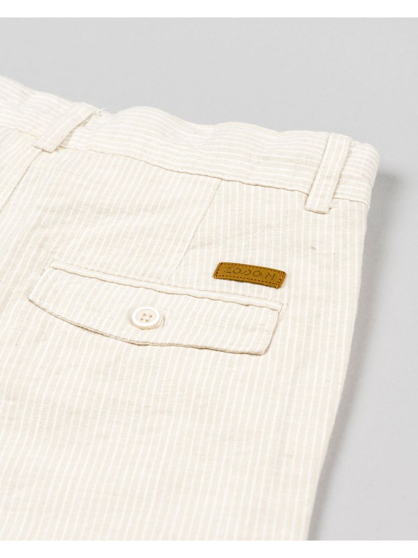 Βερμούδα λινή ριγέ με λάστιχο στη μέση και τσέπες μπεζ