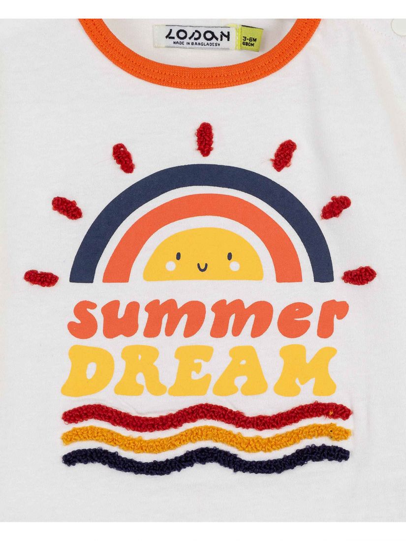 Μπλούζα κοντομάνικη με print Summer Dream και πλεκτές λεπτομέρειες πορτοκαλί