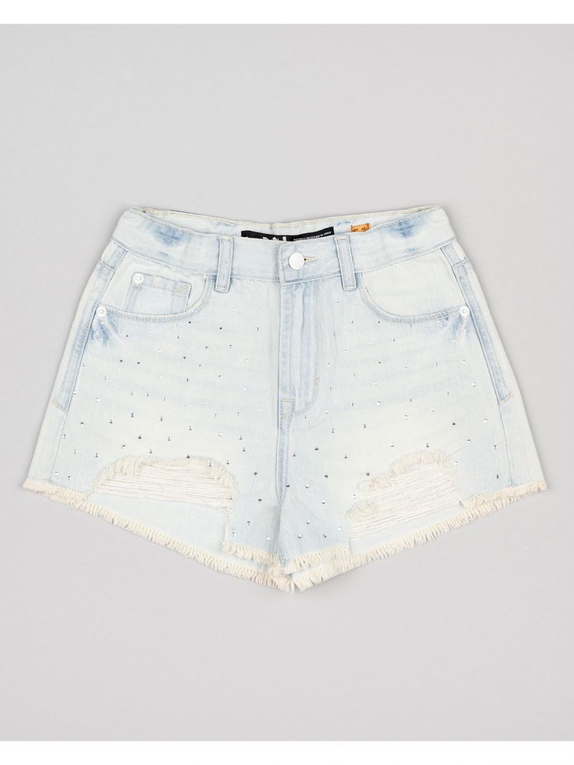 Σορτς τζιν με ξέφτια και στρας μπλε