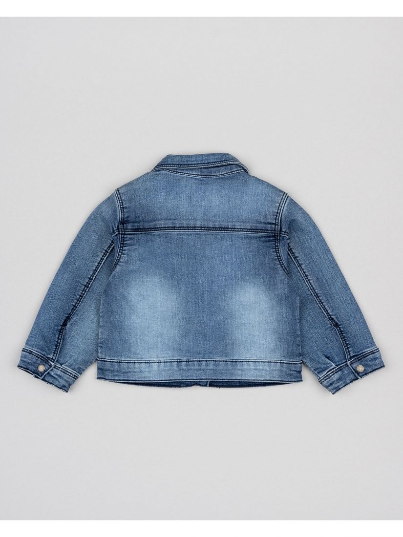 Τζιν τζάκετ ελαστικό με τσέπες και κέντημα λουλούδι μπλε