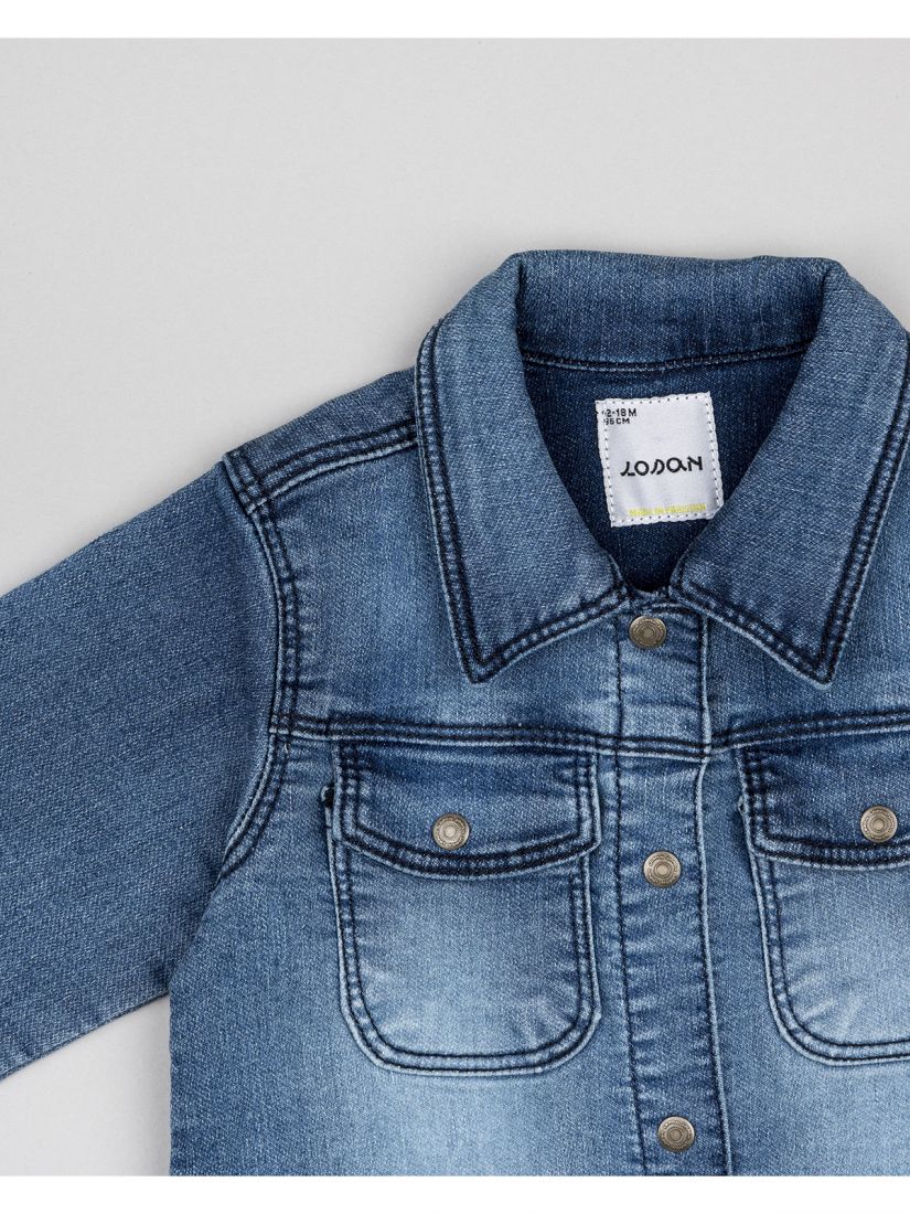 Τζιν τζάκετ ελαστικό με τσέπες και κέντημα λουλούδι μπλε