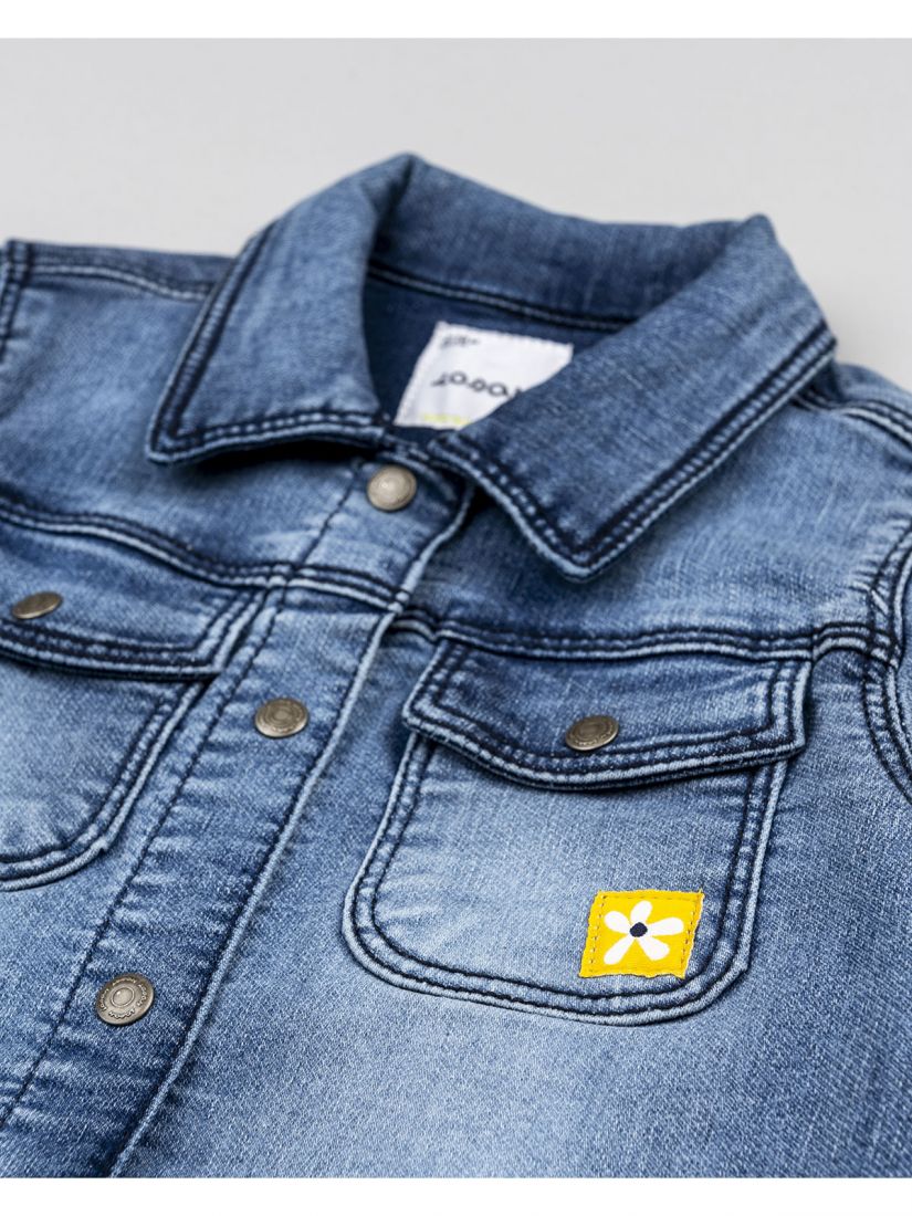 Τζιν τζάκετ ελαστικό με τσέπες και κέντημα λουλούδι μπλε