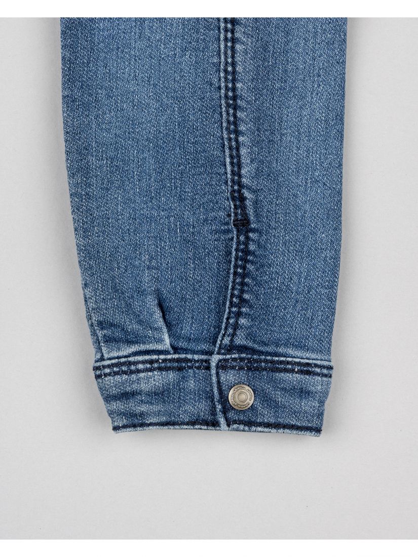 Τζιν τζάκετ ελαστικό με τσέπες και κέντημα λουλούδι μπλε