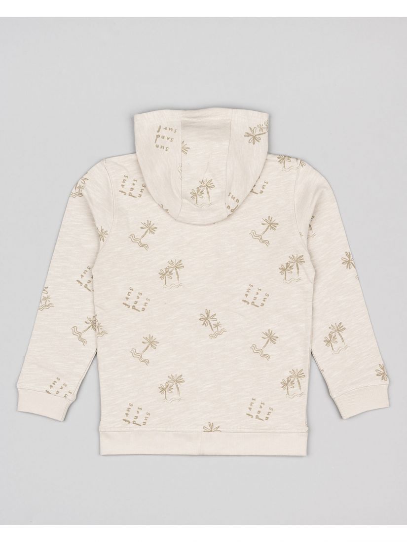 Ζακέτα βαμβακερή με print palm trees με κουκούλα και τσέπες μπεζ