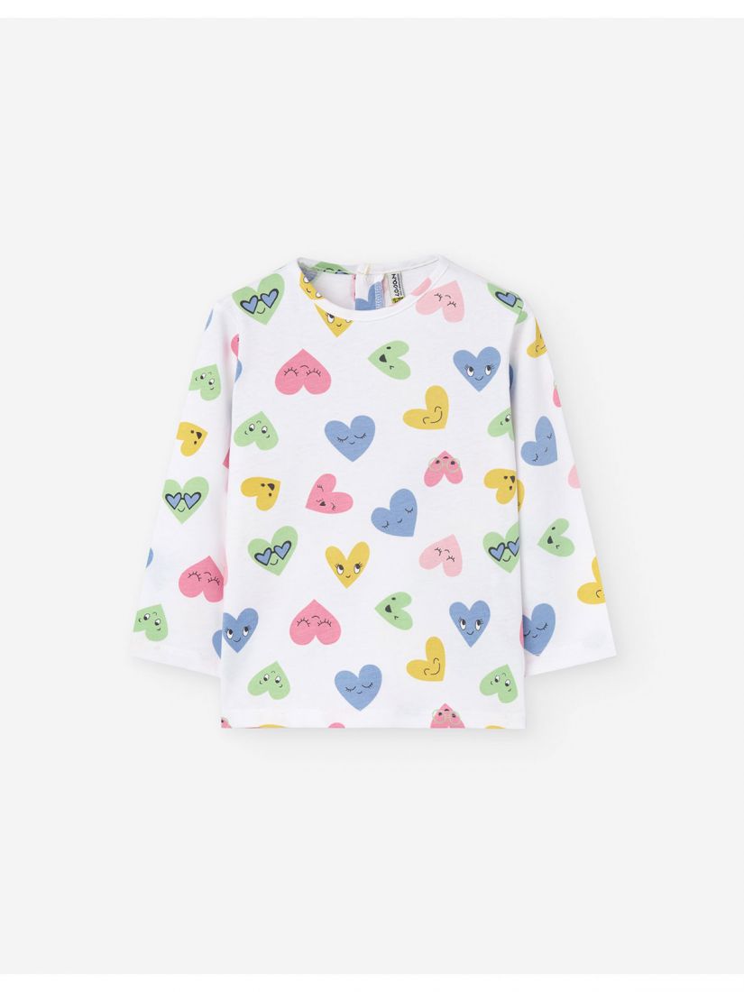 Μπλούζα βαμβακερή μακρυμάνικη με καρδούλες φατσούλες ροζ