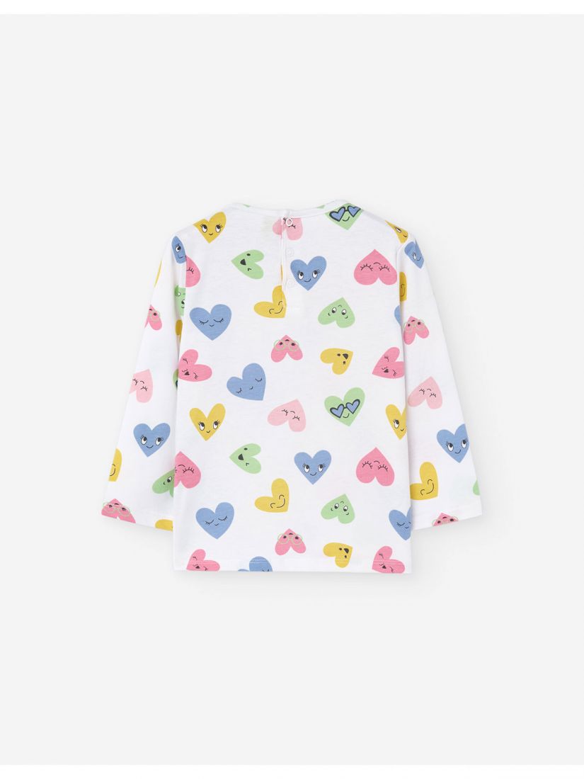 Μπλούζα βαμβακερή μακρυμάνικη με καρδούλες φατσούλες ροζ