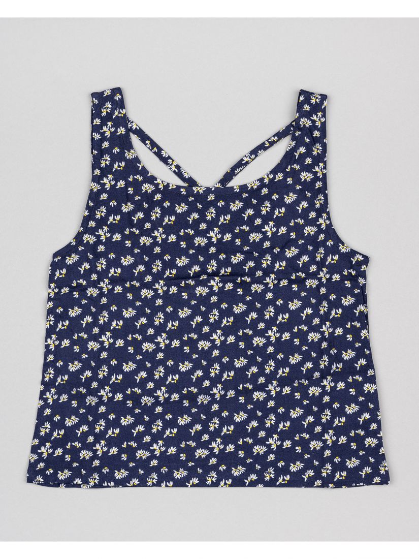 Μπλούζα αμάνικη φλοράλ με χιαστή πλάτη μπλε