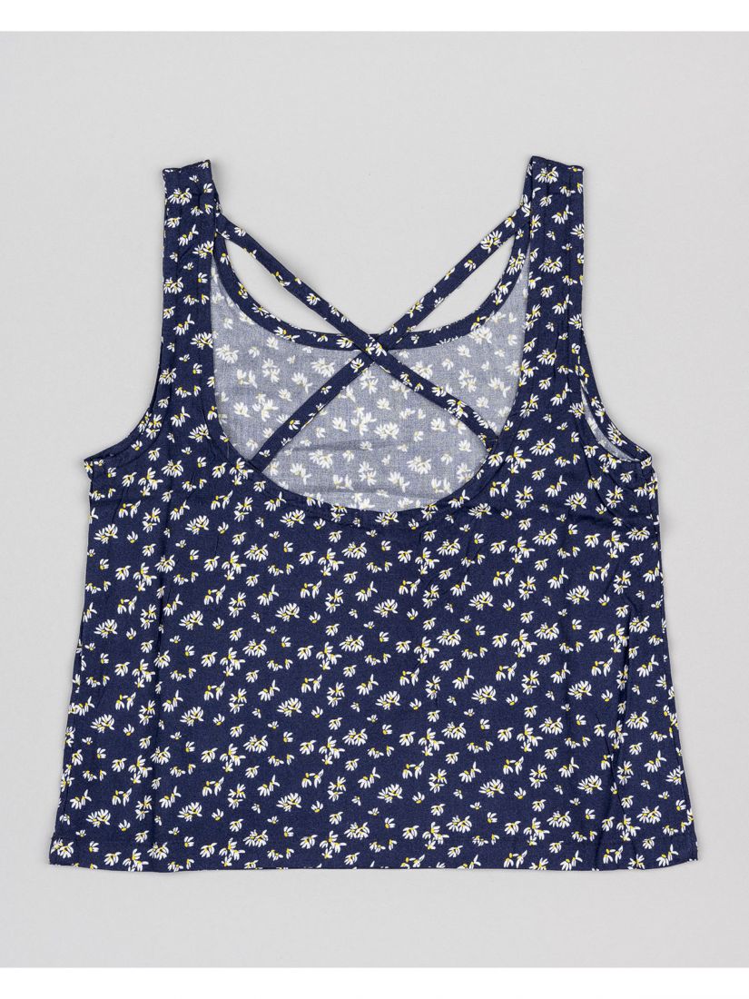 Μπλούζα αμάνικη φλοράλ με χιαστή πλάτη μπλε