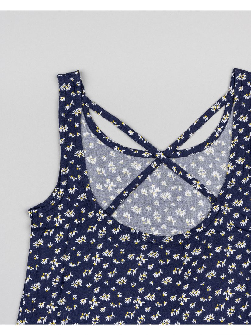 Μπλούζα αμάνικη φλοράλ με χιαστή πλάτη μπλε