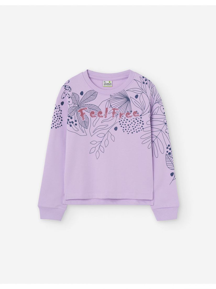 Μπλούζα φούτερ με print flowers λιλά