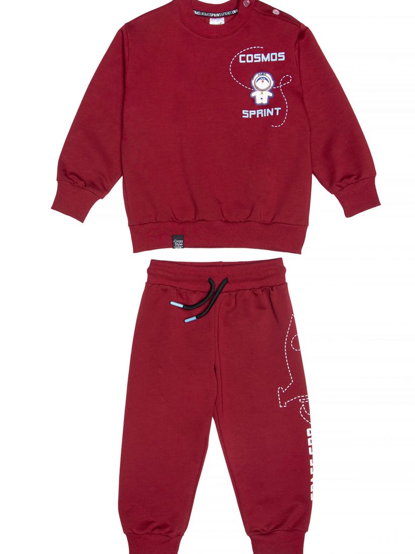 Φόρμα φούτερ λεπτή γάτα αστροναύτης με φωτάκι μπορντώ