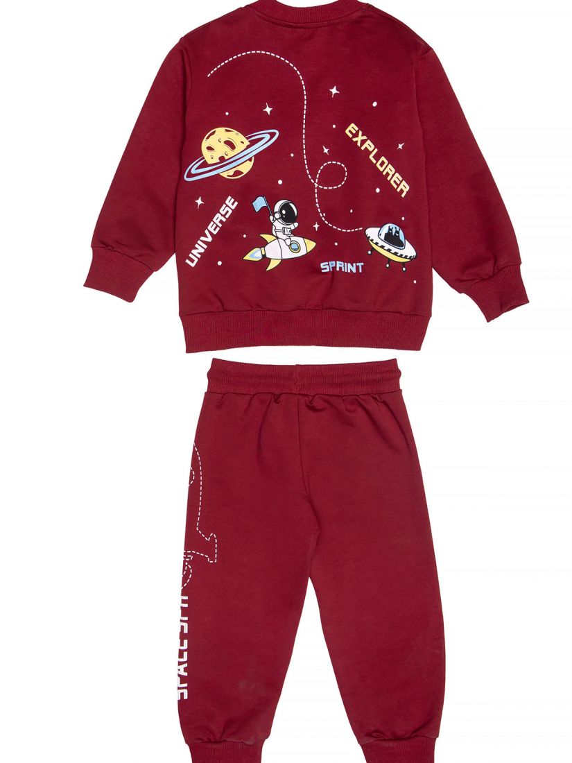 Φόρμα φούτερ λεπτή γάτα αστροναύτης με φωτάκι μπορντώ