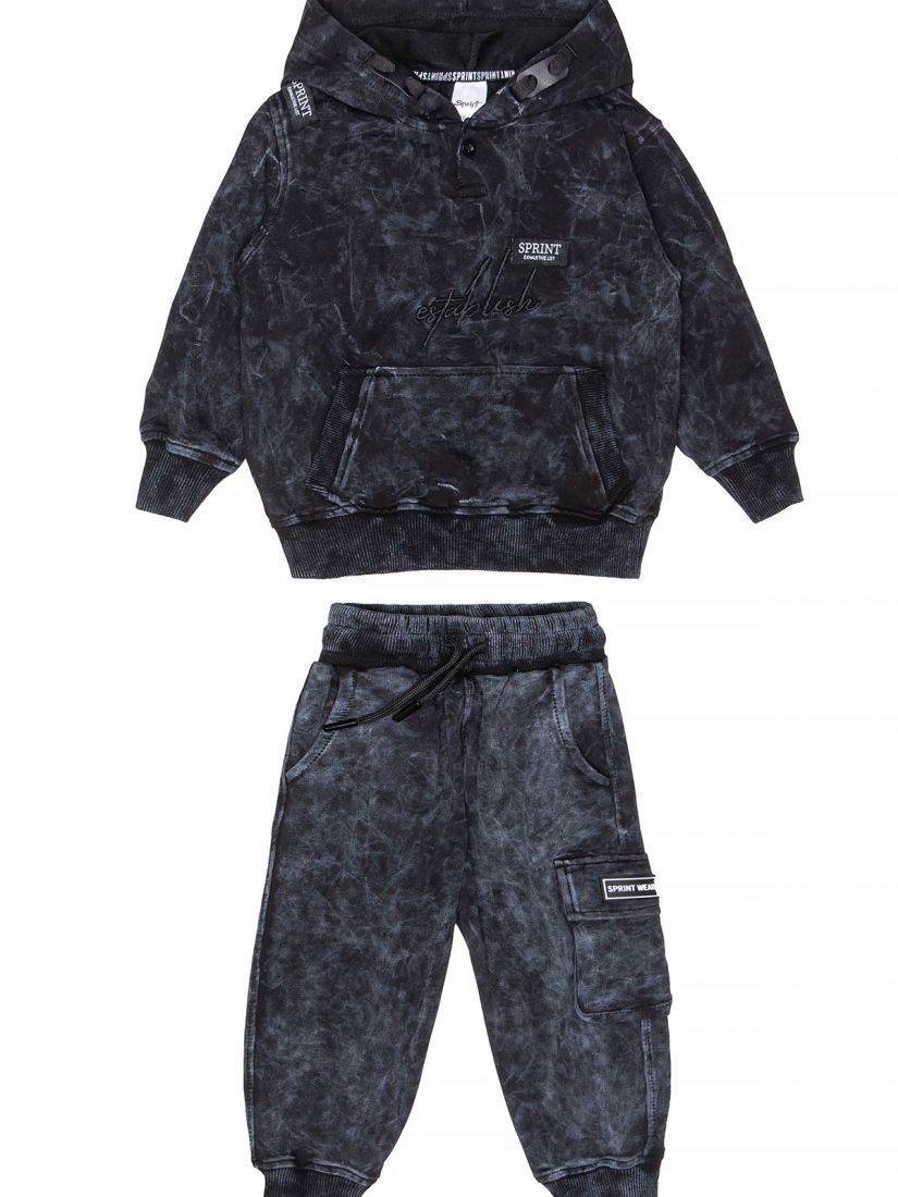 Φόρμα φούτερ λεπτή πετρωπλημένη με cargo παντελόνι μαύρο