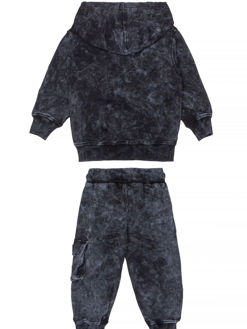 Φόρμα φούτερ λεπτή πετρωπλημένη με cargo παντελόνι μαύρο