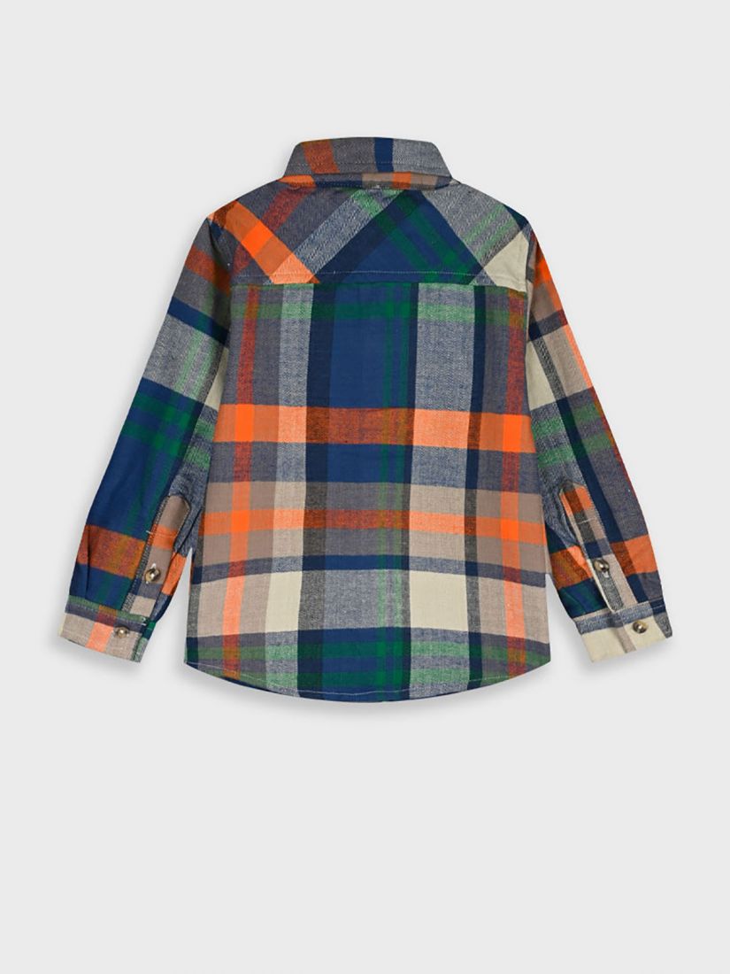 Πουκάμισο καρώ με καφέ λεπτομέρειες για μικρό αγόρι μπλε