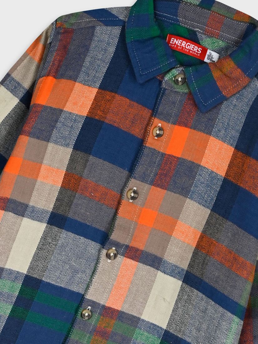 Πουκάμισο καρώ με καφέ λεπτομέρειες για μικρό αγόρι μπλε