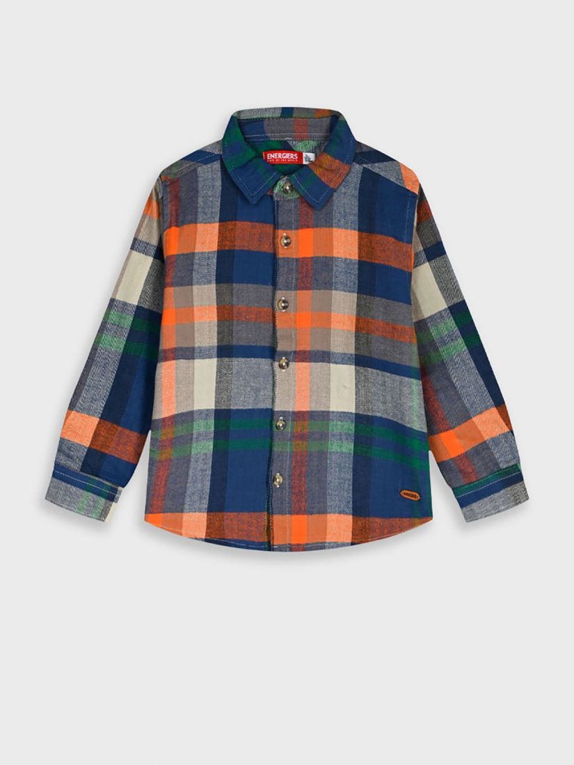 Πουκάμισο καρώ με καφέ λεπτομέρειες για μικρό αγόρι μπλε