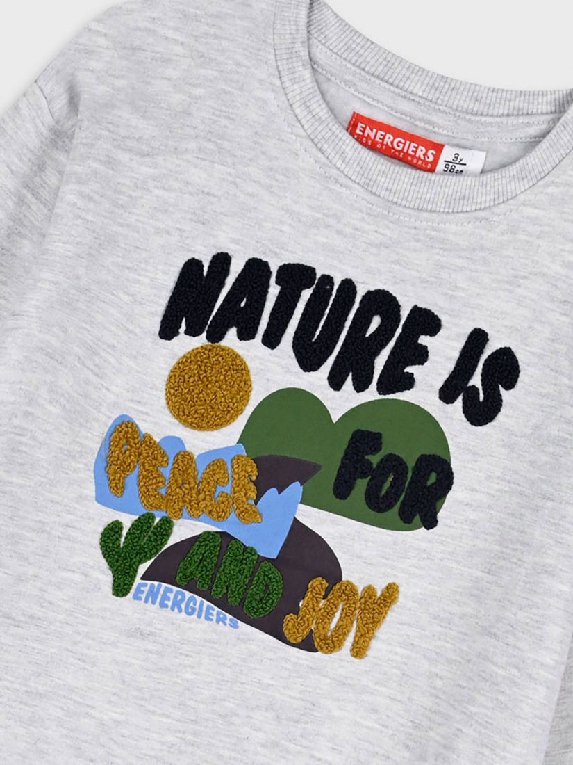 Μπλούζα φούτερ με επένδυση και print nature is for peace and joy γκρι