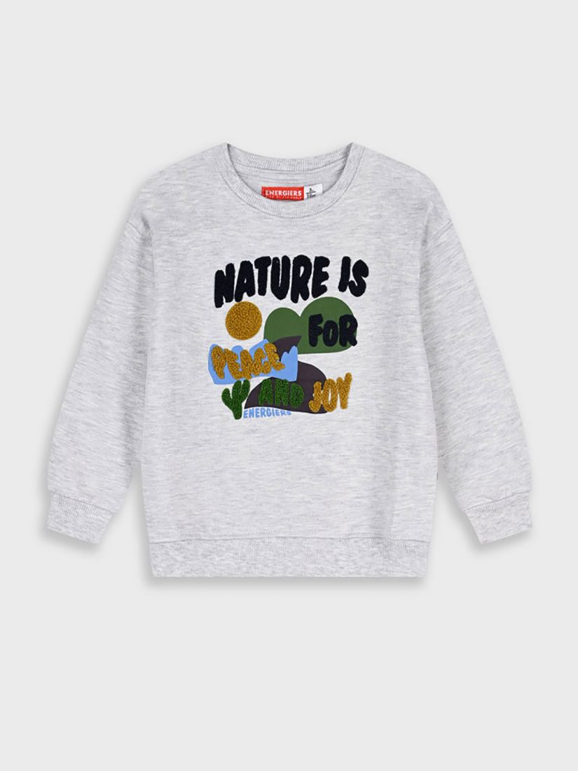 Μπλούζα φούτερ με επένδυση και print nature is for peace and joy γκρι