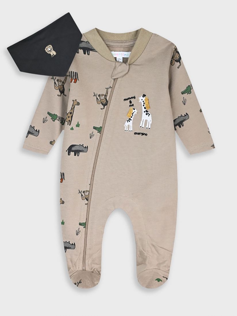 Φορμάκι με φερμουάρ print ζωάκια και σαλιάρα μπεζ