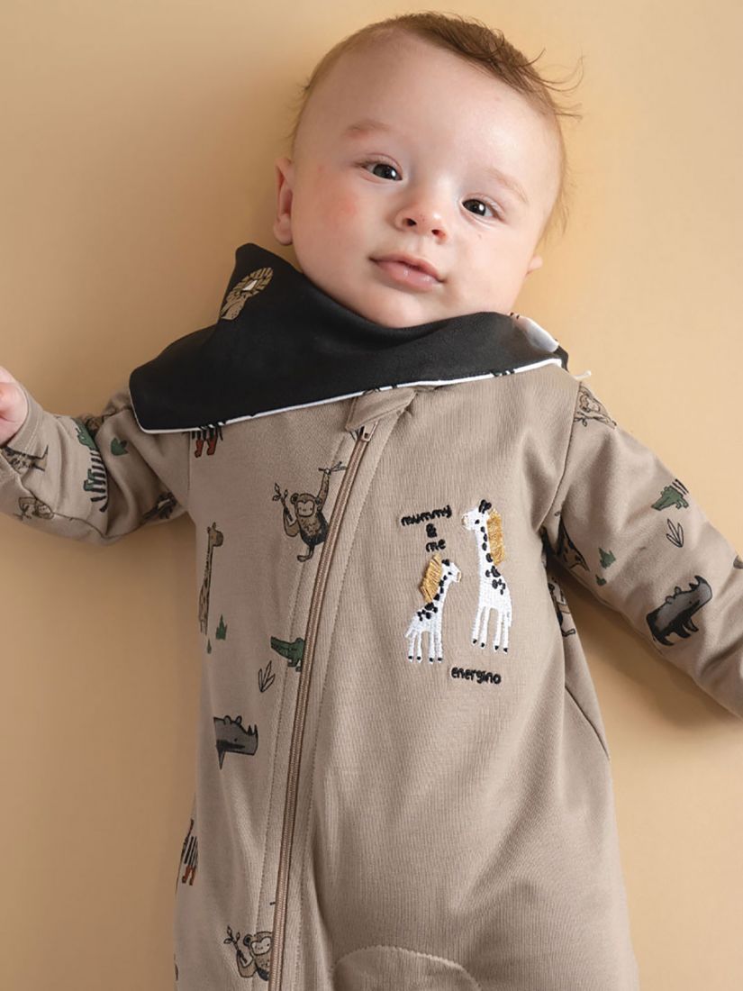 Φορμάκι με φερμουάρ print ζωάκια και σαλιάρα μπεζ