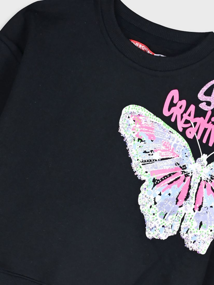 Φόρμα φούτερ με print πεταλούδα με glitter μαύρο