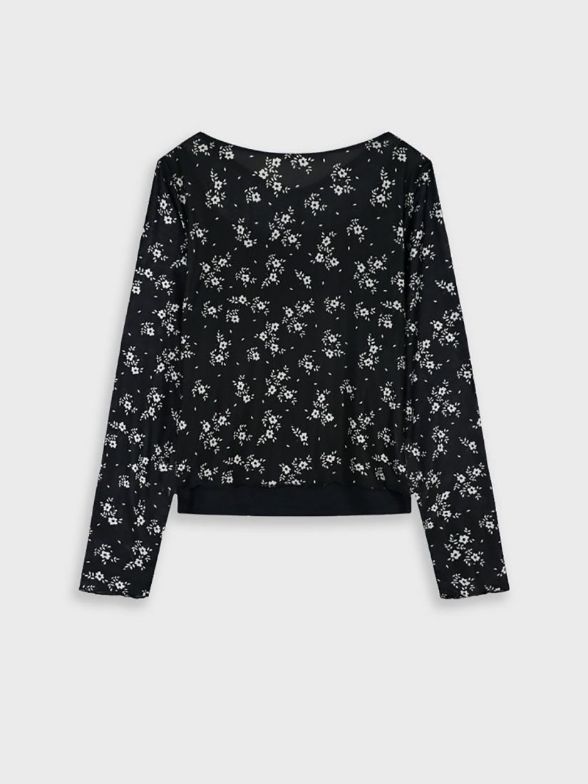 Μπλούζα ζορζέτα φλοράλ με σούρες μαύρο