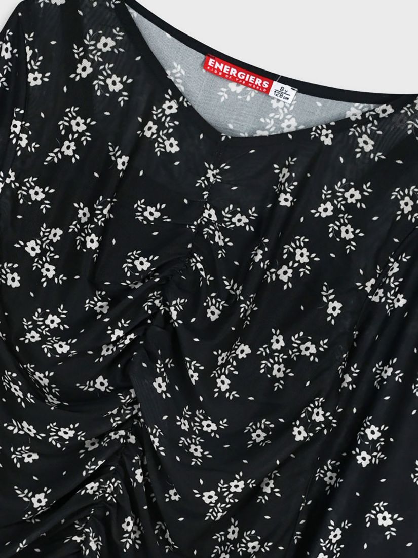 Μπλούζα ζορζέτα φλοράλ με σούρες μαύρο