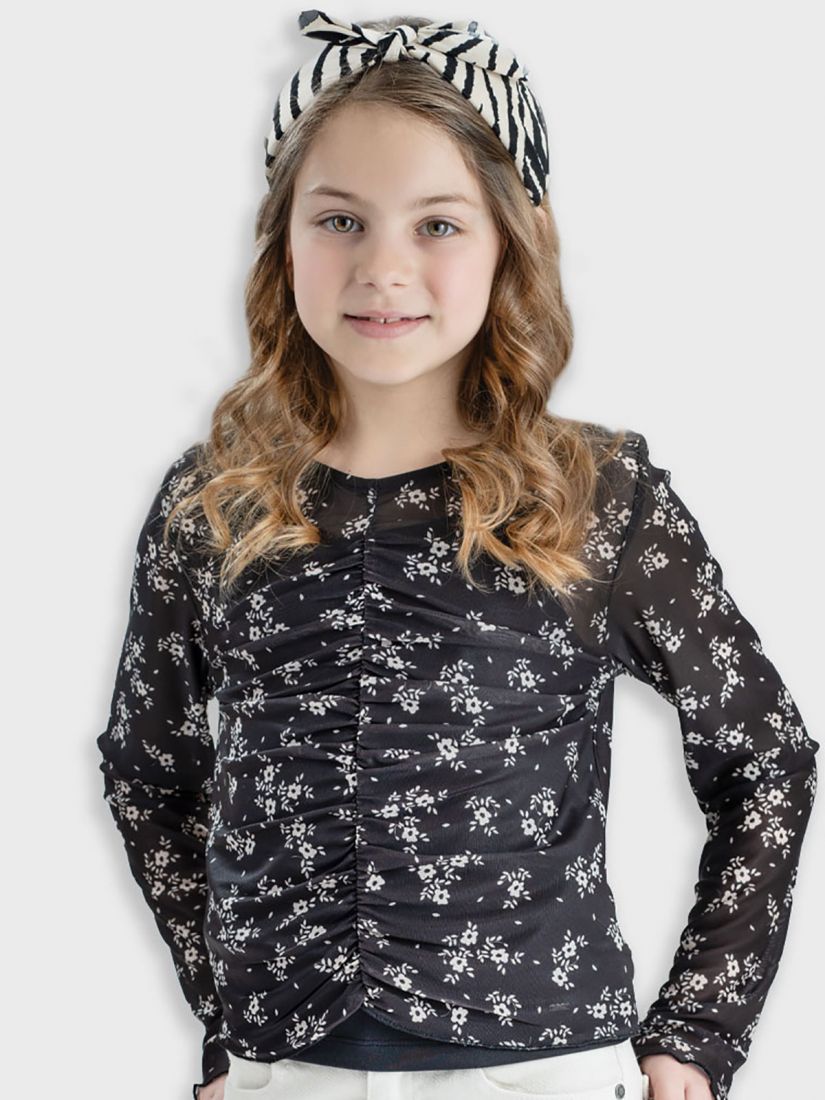 Μπλούζα ζορζέτα φλοράλ με σούρες μαύρο