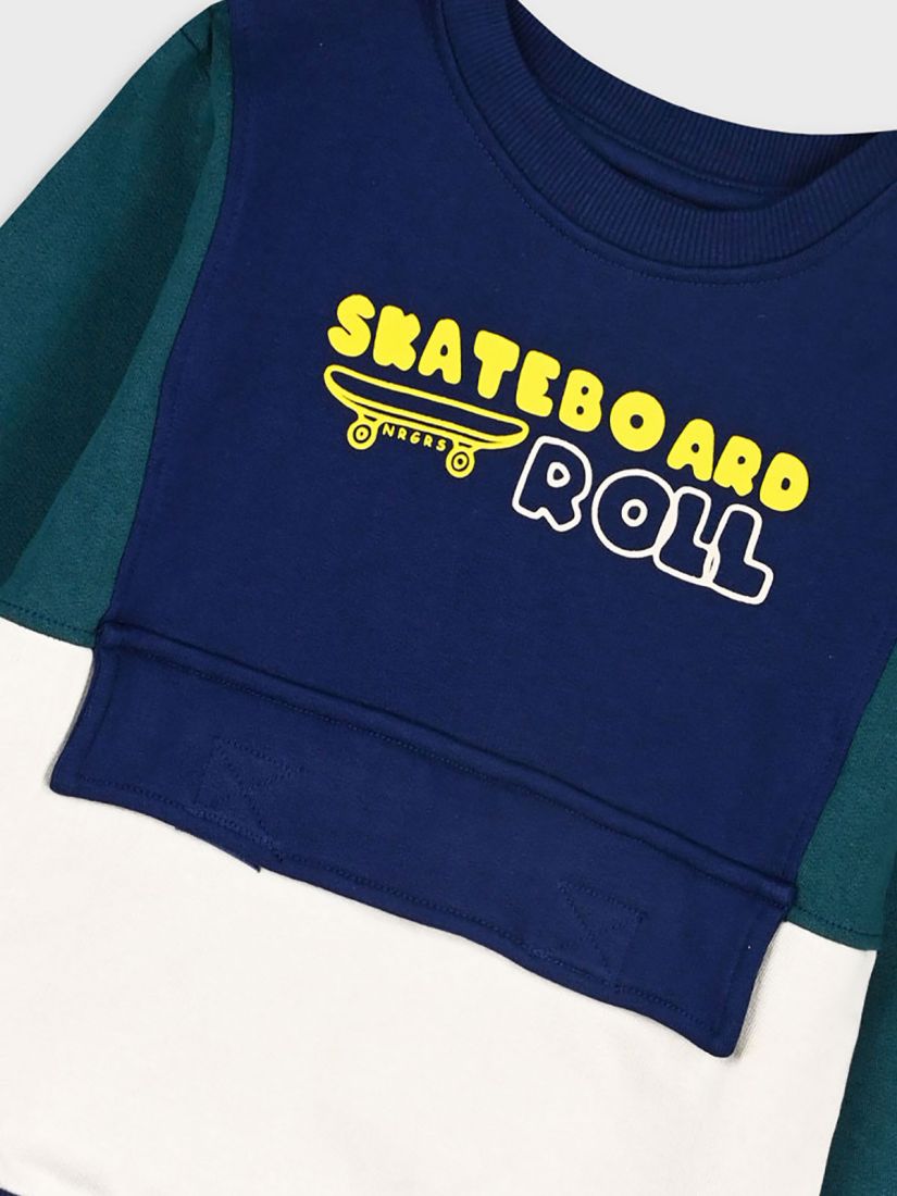 Φόρμα φούτερ με τσέπη και print skateboard roll μπλε