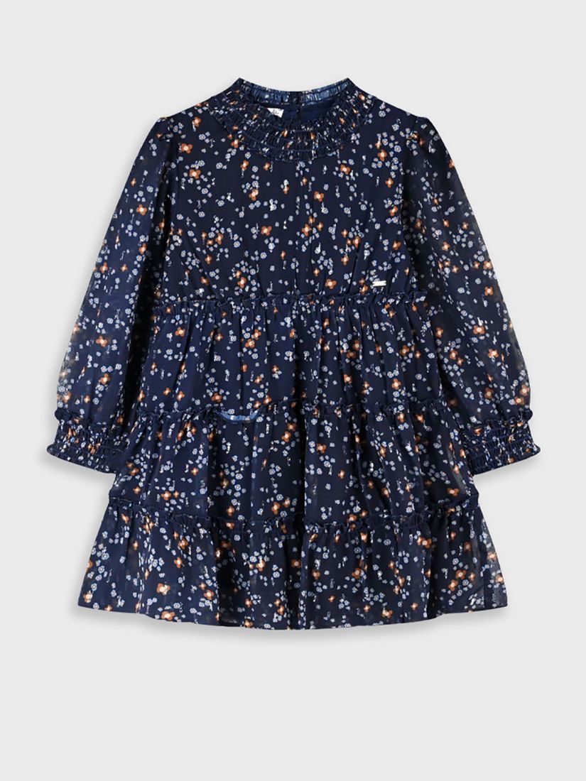 Φόρεμα ζορζέτα φλοράλ με βολάν μπλε