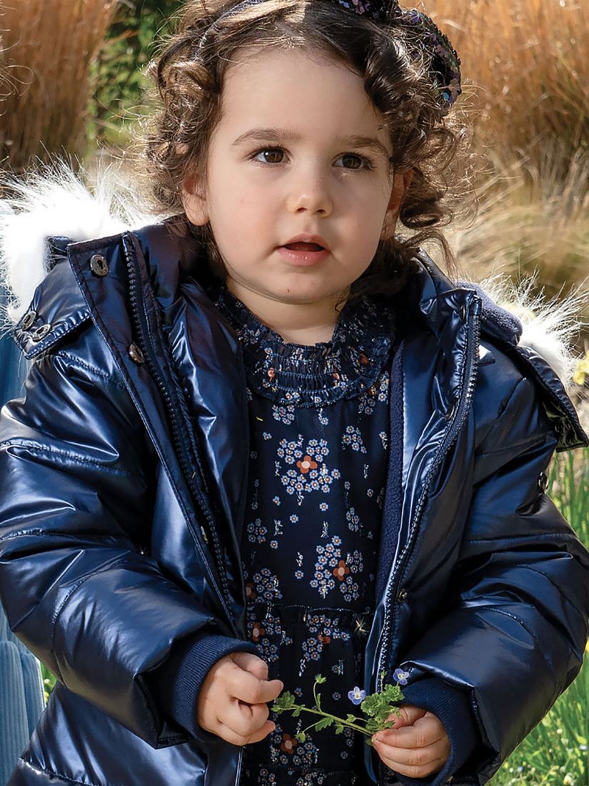 Φόρεμα ζορζέτα φλοράλ με βολάν μπλε