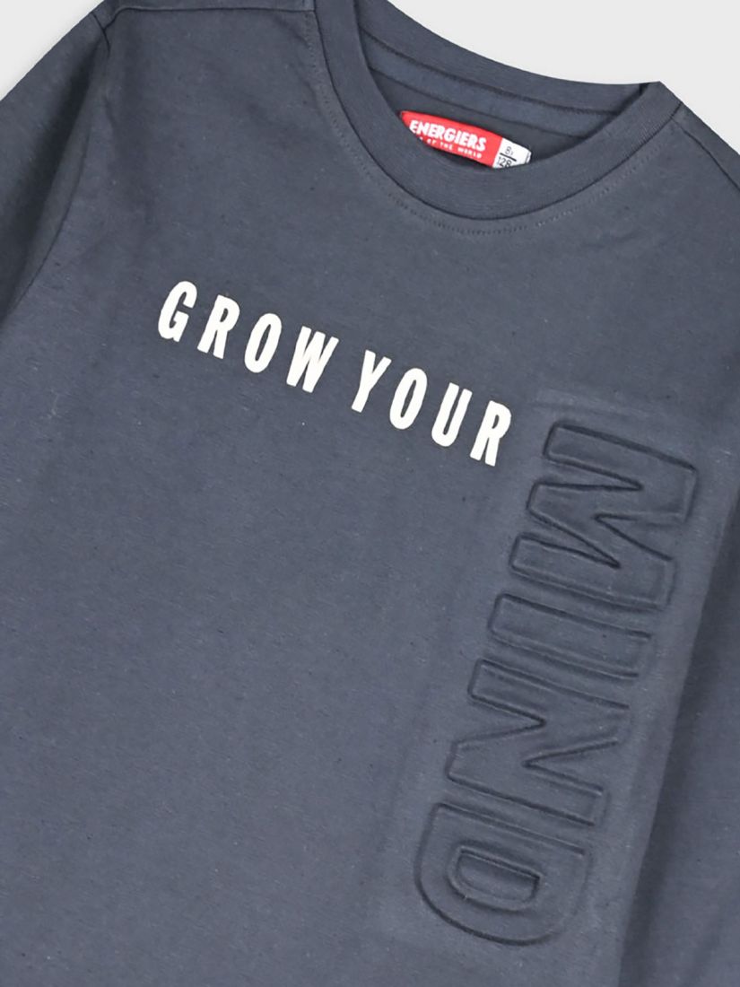 Μπλούζα βαμβακερή με ανάγλυφο print grow your mind ανθρακί