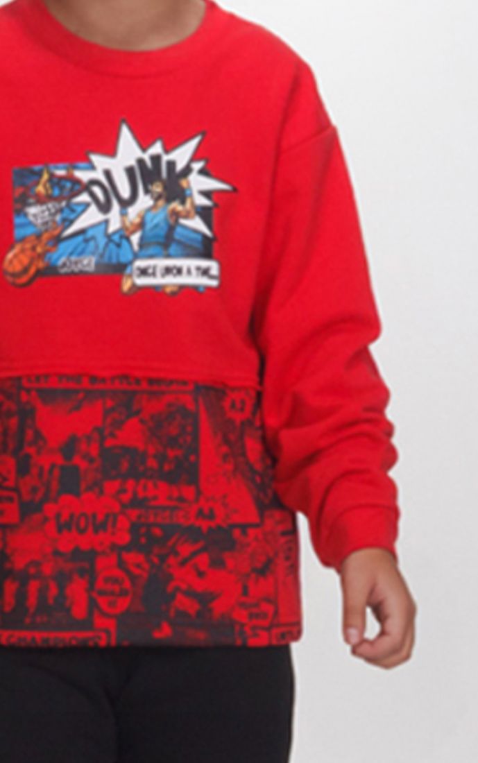 Φόρμα φούτερ λεπτή με print basketball κόκκινο