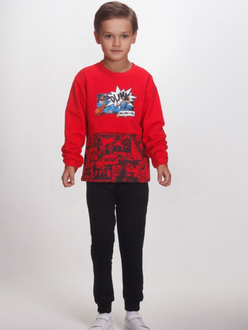 Φόρμα φούτερ λεπτή με print basketball κόκκινο