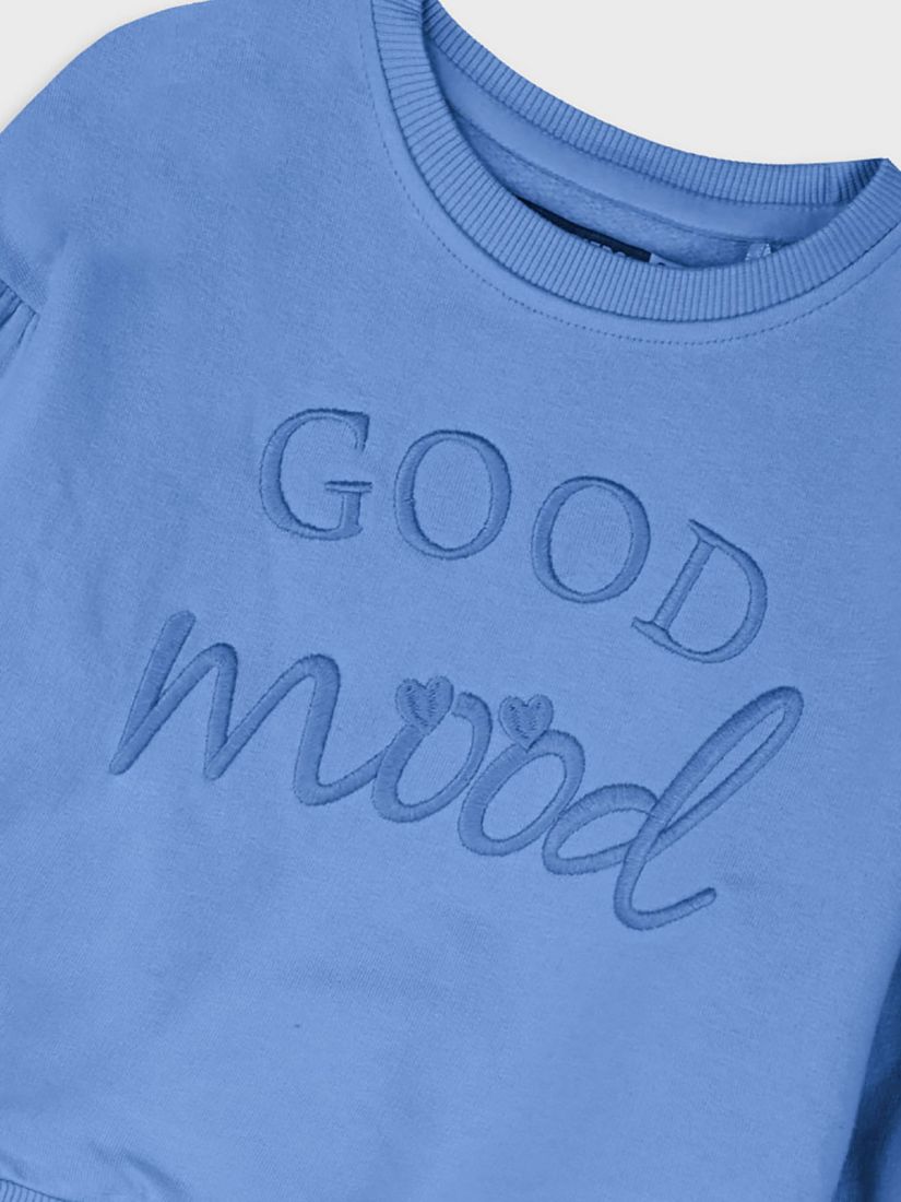 Μπλούζα φούτερ με κέντημα good mood γαλάζιο