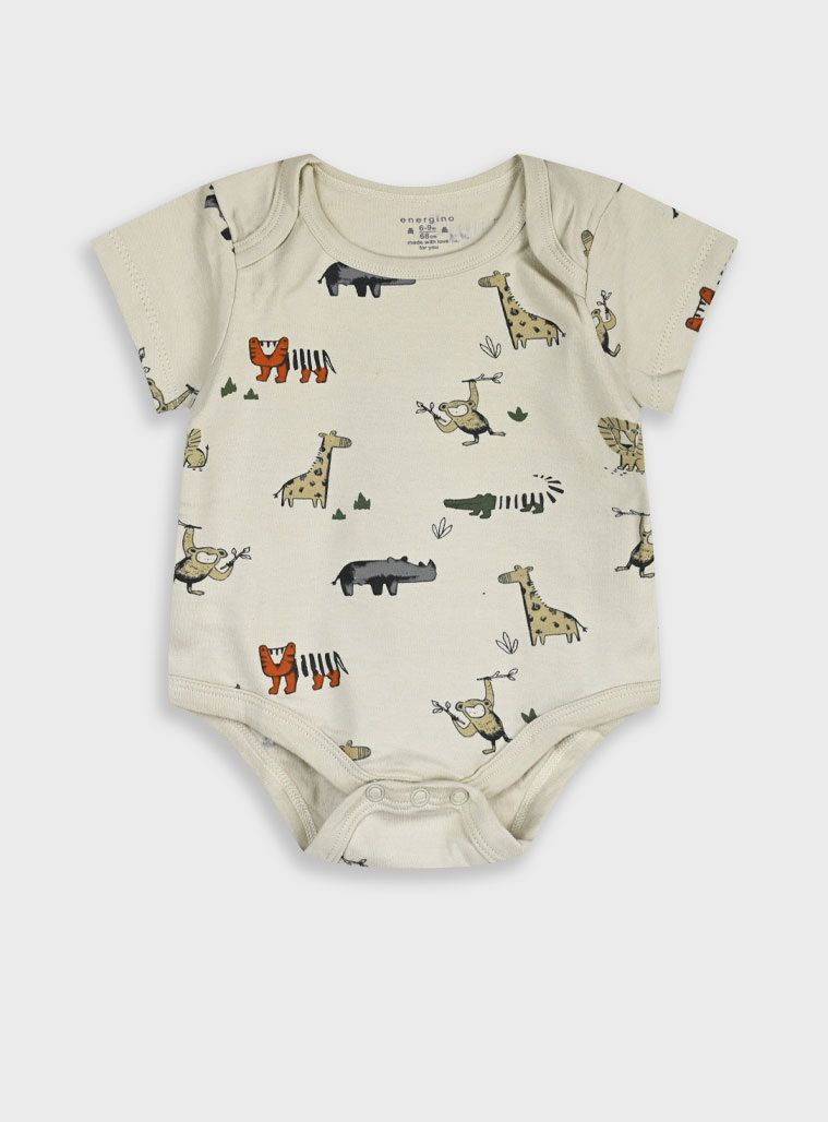 Ζιπουνάκια κοντομάνικα πακέτο των 5 print jungle animals μπεζ