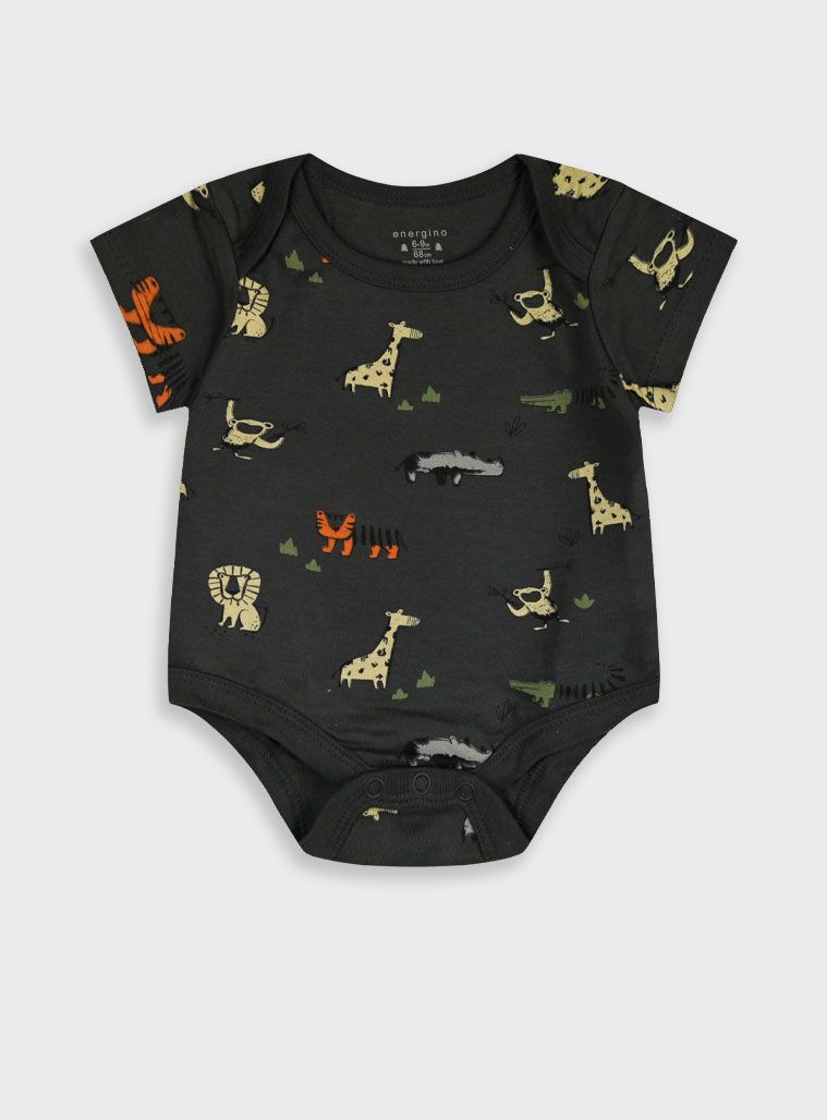 Ζιπουνάκια κοντομάνικα πακέτο των 5 print jungle animals μπεζ