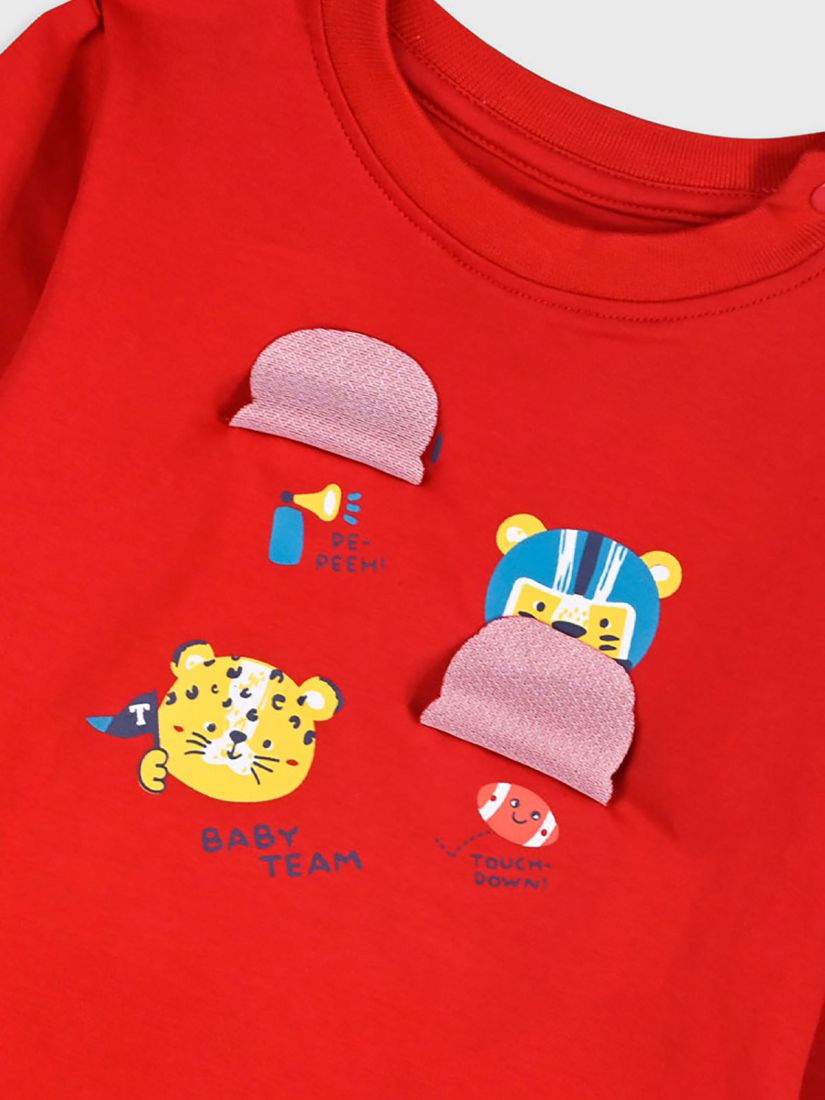 Σετ τριπλέτα μπλούζα διαδραστική, καρώ πουκάμισο και παντελόνι τζιν κόκκινο