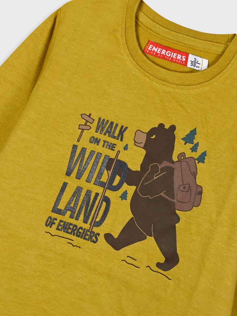 Μπλούζα βαμβακερή μακρυμάνικη με print walk on the wild land μουσταρδί