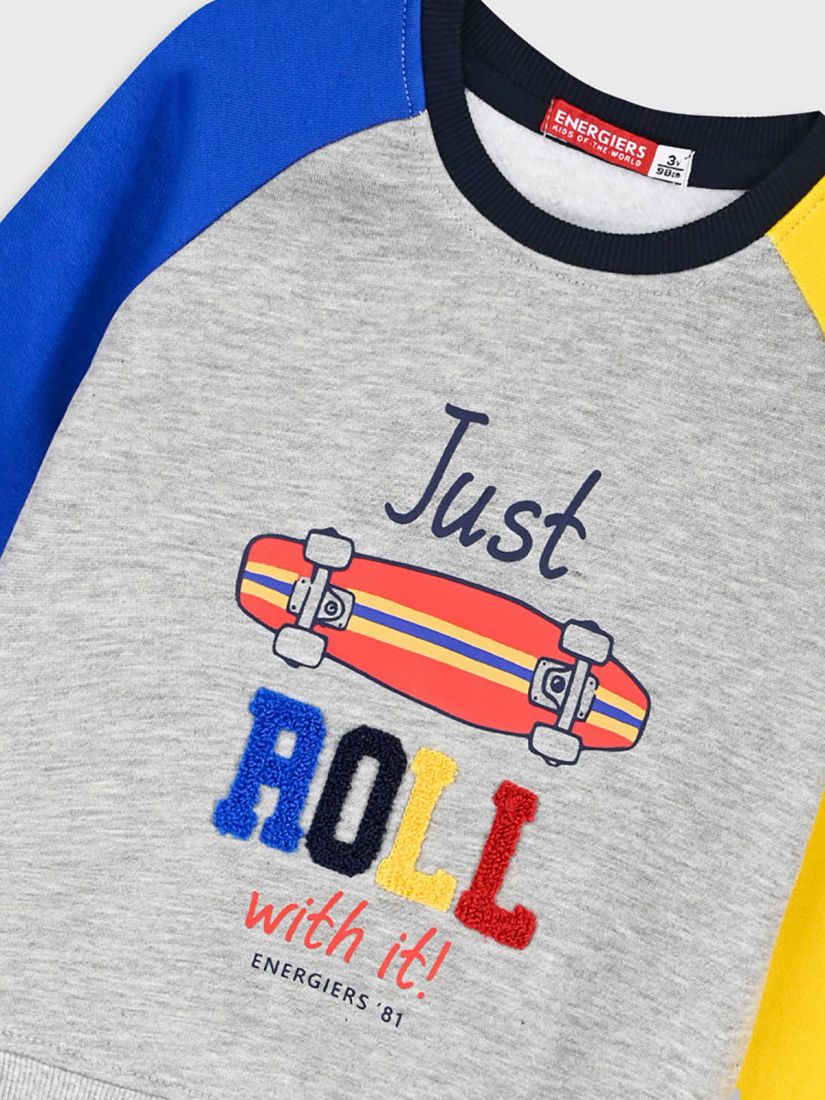 Φόρμα φούτερ με τσέπη και print just roll with it μπλε