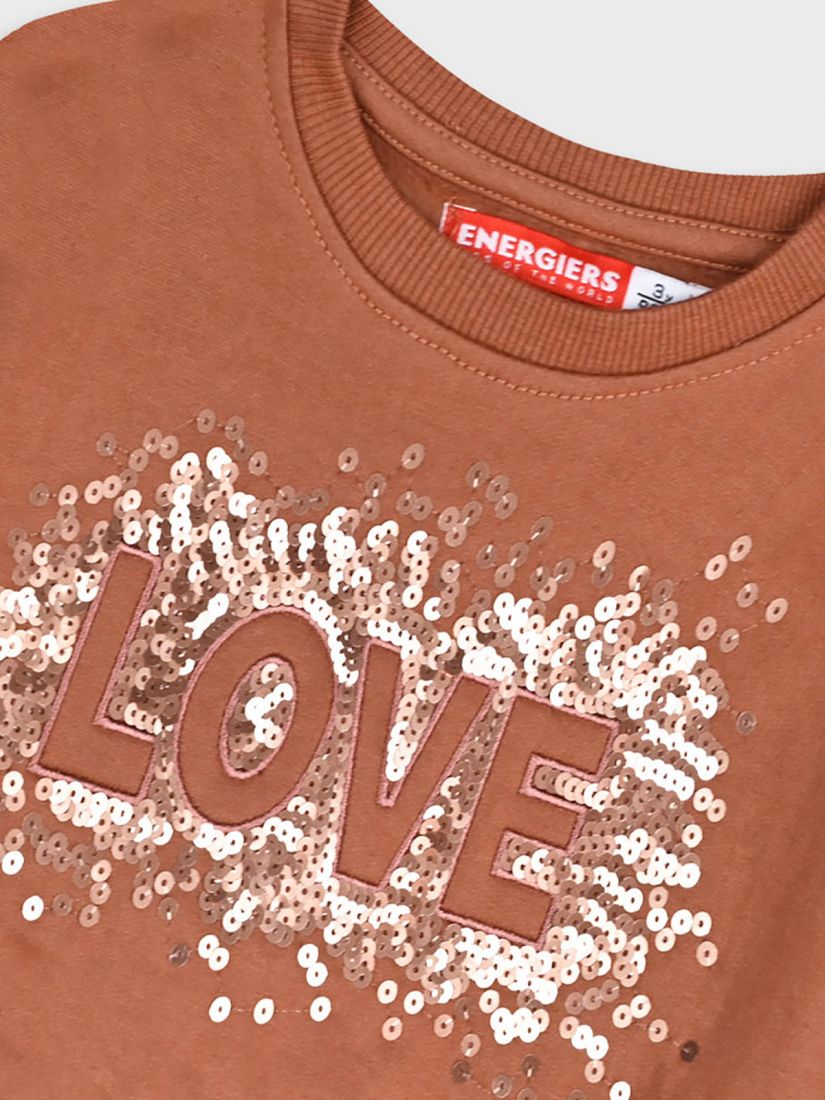 Μπλούζα φούτερ με print love και glitter καφέ