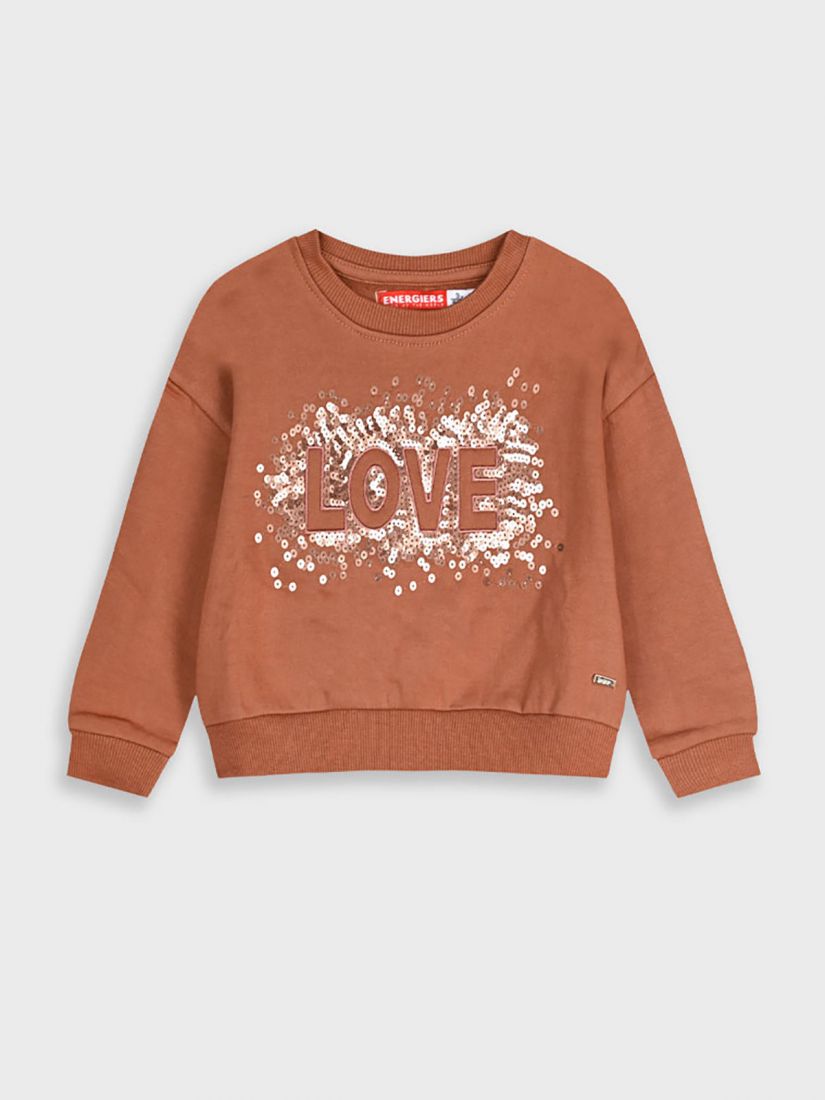 Μπλούζα φούτερ με print love και glitter καφέ