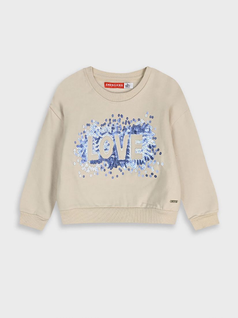 Μπλούζα φούτερ με print love και glitter μπεζ