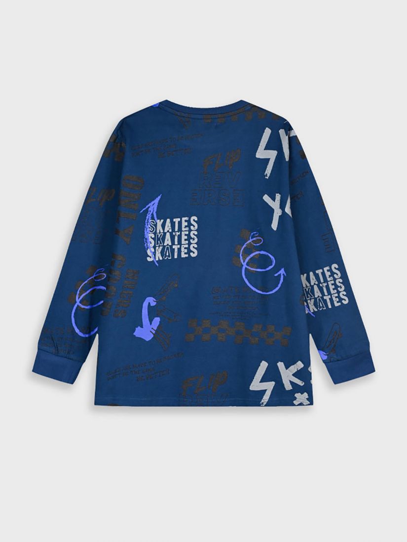 Μπλούζα βαμβακερή μακρυμάνικη με print skates μπλε