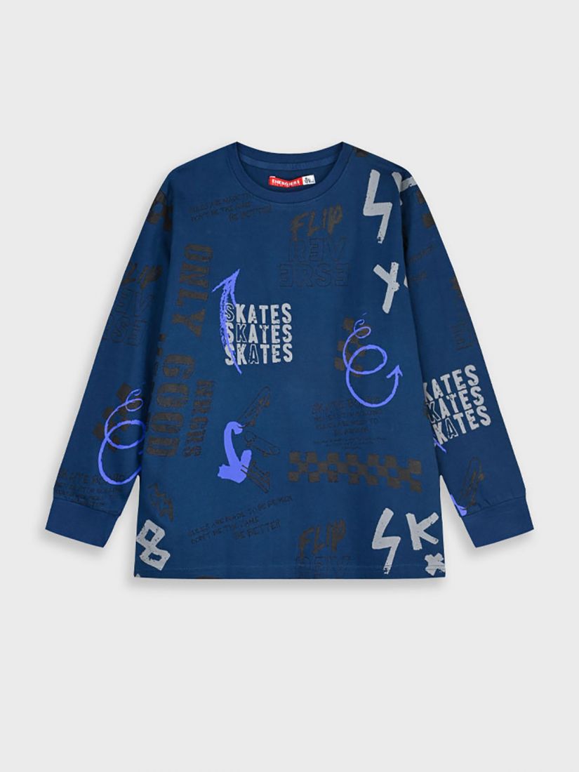 Μπλούζα βαμβακερή μακρυμάνικη με print skates μπλε