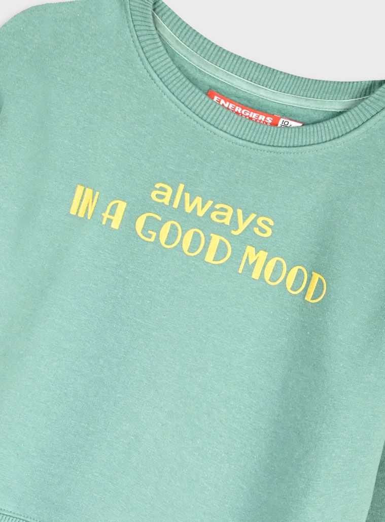 Φόρμα φούτερ με print always in a good mood μέντα