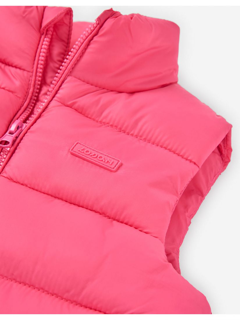 Γιλέκο βρεφικό μονόχρωμο καπιτονέ με κουκούλα και τσέπες για κορίτσι φούξια