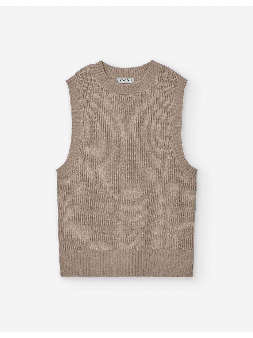 Γιλέκο πλεκτό με πατηλέτα και κουμπιά στο πλάι μπεζ